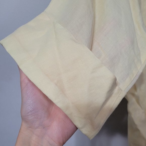 Vintage ramie three quarter sleeve button down blouse, yellow, medium - Picture 4 of 7